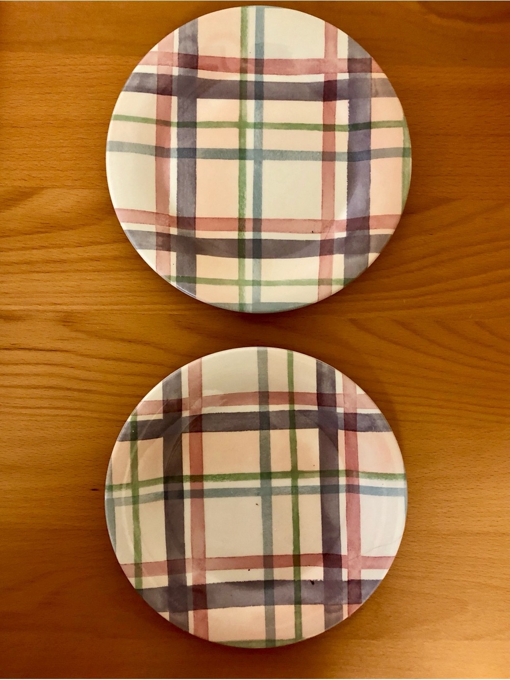 Portmeirion Tartan Ceramic Salad Plates in Cream, Green, Blue, Pink, Brown
